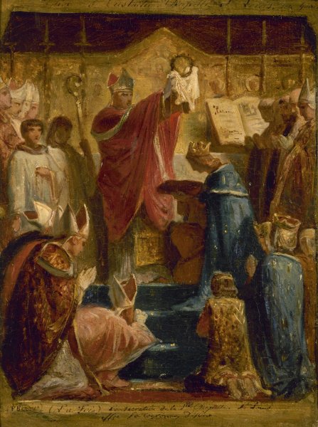 Consecration de la Ste Chapelle, St Louis offre la couronne d'epines  by Felix-Joseph Barrias - Hand-Painted Oil Painting Reproduction