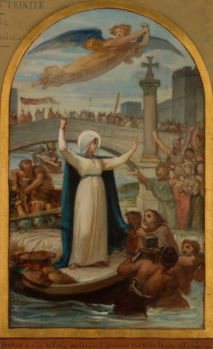 Sainte Genevieve ravitaille la Ville affamee pendant le siege de Paris par Clovis by Felix-Joseph Barrias Oil Painting