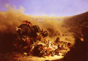Combats Dans L'Arene by Felix Louis Leullier - Oil Painting Reproduction