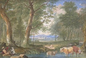 Landscape with Cows in a Brook by Felix Meyer Oil Painting