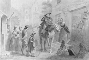 Village Scene with Dutch Colonial Figures from Hosack Album by Felix Octavius Carr Darley Oil Painting