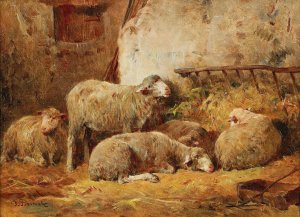 Small Stable Scene with Sheep by Felix Saturnin Brissot De Warville Oil Painting