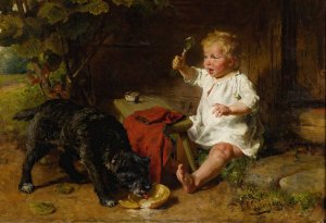 A Shared Meal by Felix Schlesinger Oil Painting