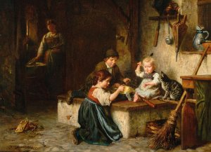 An Uninvited Guest by Felix Schlesinger Oil Painting
