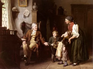 Besuch Beim Grossvater by Felix Schlesinger Oil Painting