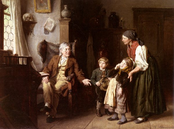 Besuch Beim Grossvater by Felix Schlesinger - Hand-Painted Oil Painting Reproduction