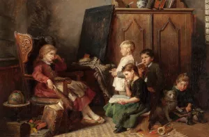 Children Reading by Felix Schlesinger Oil Painting