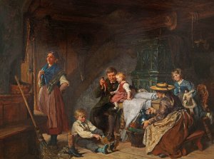 Familienszene by Felix Schlesinger Oil Painting