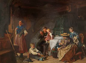 Familienszene by Felix Schlesinger Oil Painting