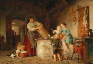 Fleisige Helfer in der Kuche by Felix Schlesinger Oil Painting