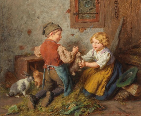 Good Friends by Felix Schlesinger - Hand-Painted Oil Painting Reproduction
