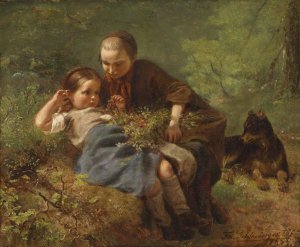 Kinder im Wald Oil painting by Felix Schlesinger