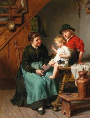 The First Shoe by Felix Schlesinger Oil Painting