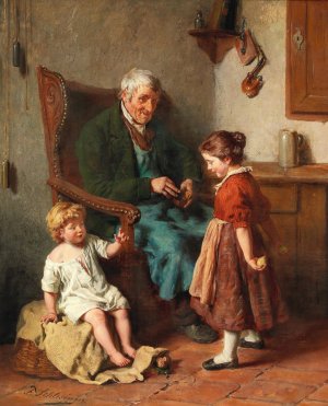 The Grandfather's Tabacco Box by Felix Schlesinger Oil Painting
