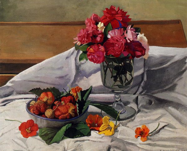 Main Product Photo of Flowers and Strawberries Painting by Felix Vallotton
