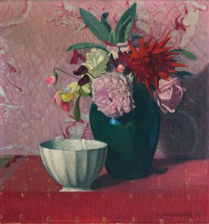 Green Vase And White Bowl by Felix Vallotton Oil Painting
