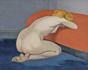 Naked Woman Kneeling In Front of a Red Couch by Felix Vallotton Oil Painting
