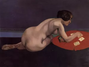 Solitaire also known as Nude Playing Cards by Felix Vallotton Oil Painting
