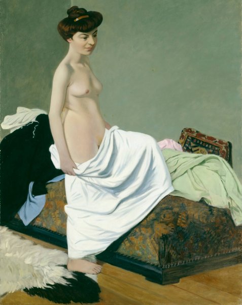 Standing Nude Holding Gown on Her Knee  by Felix Vallotton - Hand-Painted Oil Painting Reproduction
