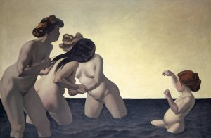 Three Women and One Little Girl Playing in the Water by Felix Vallotton Oil Painting