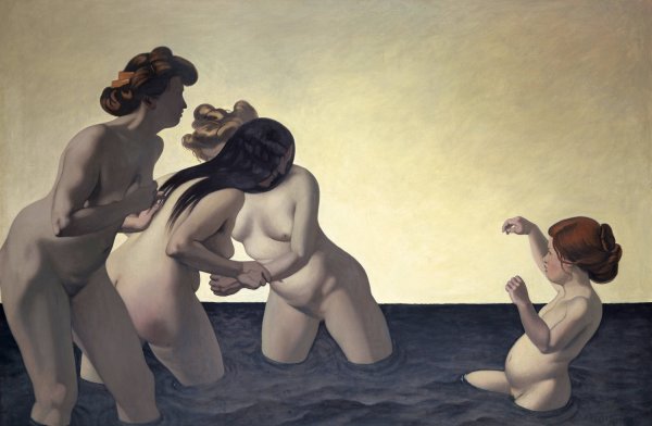 Three Women and One Little Girl Playing in the Water  by Felix Vallotton - Hand-Painted Oil Painting Reproduction