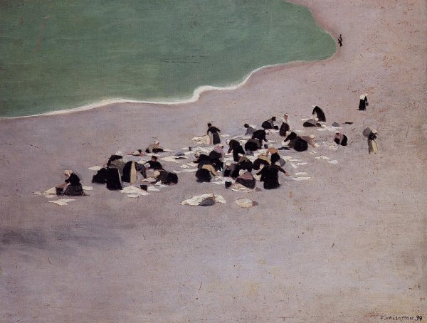 Main Product Photo of Washerwomen at Etretat also known as Woman Drying Laundry on the Beach Painting by Felix Vallotton