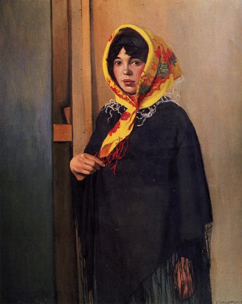 Main Product Photo of Young Woman with Yellow Scarf Painting by Felix Vallotton
