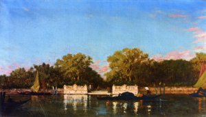 A Gondola at the Jardin Francais, Venice by Felix Ziem Oil Painting