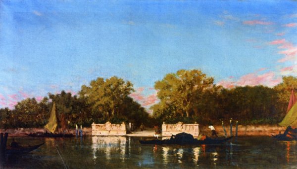 A Gondola at the Jardin Francais, Venice by Felix Ziem - Hand-Painted Oil Painting Reproduction