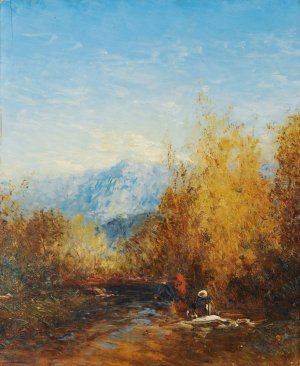 A Group Of People In A Moutain Landscape by Felix Ziem Oil Painting