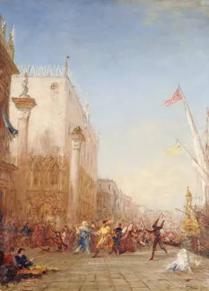 Carnaval a Venise, quai des Esclavons Oil painting by Felix Ziem