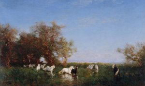 Chevaux Sauvages En Camargue by Felix Ziem Oil Painting