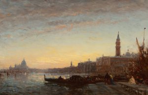 Gondoliers at Esclavons Quay, Venice by Felix Ziem Oil Painting