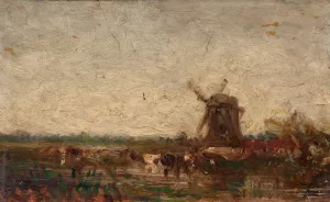 Hollande, le moulin Oil painting by Felix Ziem
