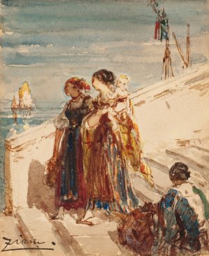 Jeunes femmes sur le pont de la Paille a Venise by Felix Ziem Oil Painting