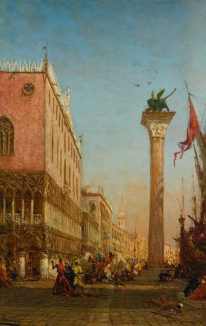 La Colonne Du Lion De Saint Marc Sur Le Mole by Felix Ziem Oil Painting