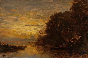 La Seine a Billancourt, coucher de soleil Oil painting by Felix Ziem