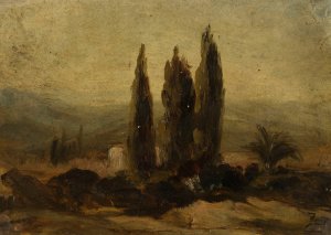 Les trois cypres by Felix Ziem Oil Painting