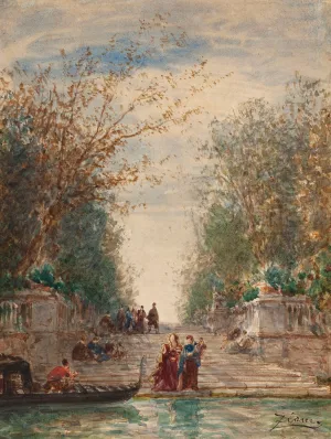 Martigues, Venise, L'entree Du Jardin Francais Oil painting by Felix Ziem