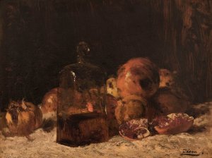 Nature morte au flacon et aux grenades by Felix Ziem Oil Painting