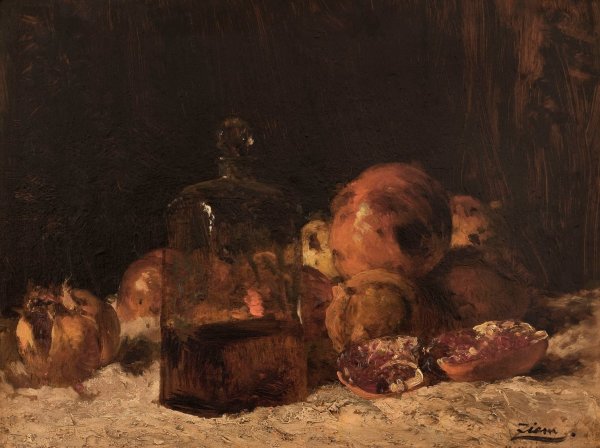 Nature morte au flacon et aux grenades  by Felix Ziem - Hand-Painted Oil Painting Reproduction