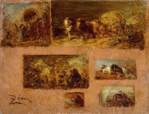Panneau de six etudes de chariot by Felix Ziem Oil Painting
