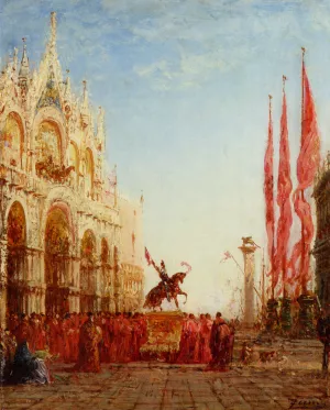 The Cardinals Procession Venice by Felix Ziem Oil Painting