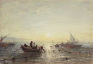 Tuna Fishing at Sunrise off the Coast near Marseilles by Felix Ziem Oil Painting