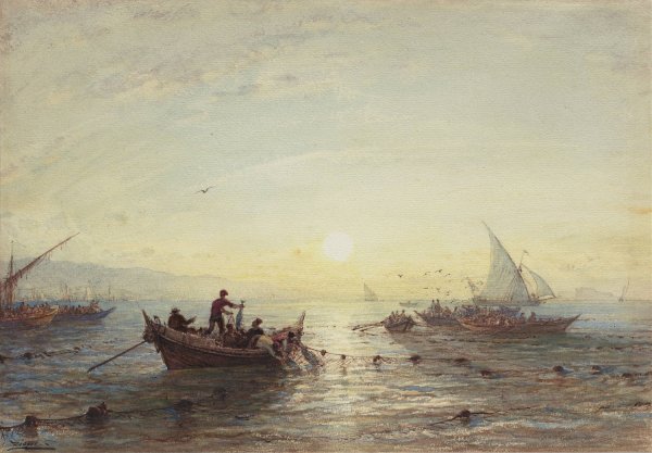 Main Product Photo of Tuna Fishing at Sunrise off the Coast near Marseilles  Painting by Felix Ziem