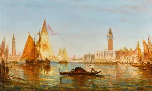 Venise, gondole et voiliers devant le Palais des doges et San Giorgio Maggiore Oil painting by Felix Ziem