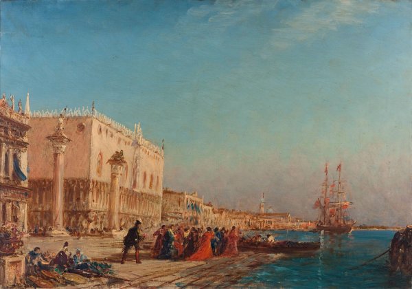 Venise, Le Palais Des Doges  by Felix Ziem - Hand-Painted Oil Painting Reproduction