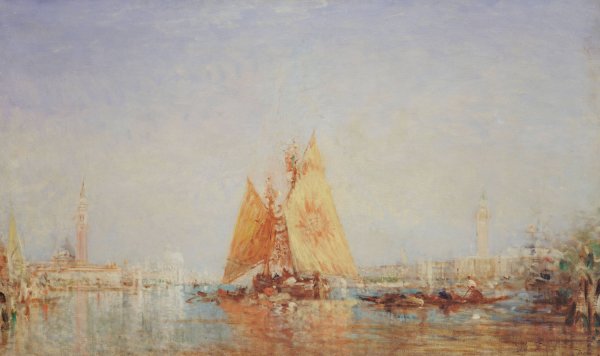Venise, Trabaccolo a La Voile Jaune  by Felix Ziem - Hand-Painted Oil Painting Reproduction