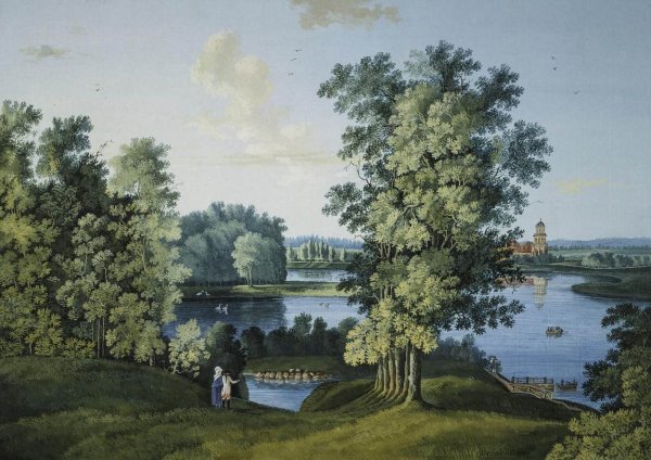 View of the Large Pond in the Park in Tsarskoye Selo