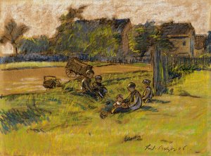 Children on a meadow by Ferdinand Balzer Oil Painting